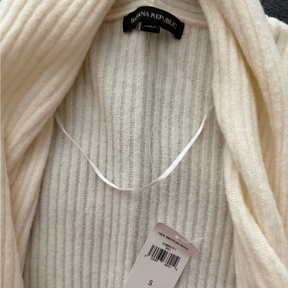 Banana Republic Cream/Beige/Charcoal Ribbed Cardigan with pockets NEW size small - Picture 3 of 4